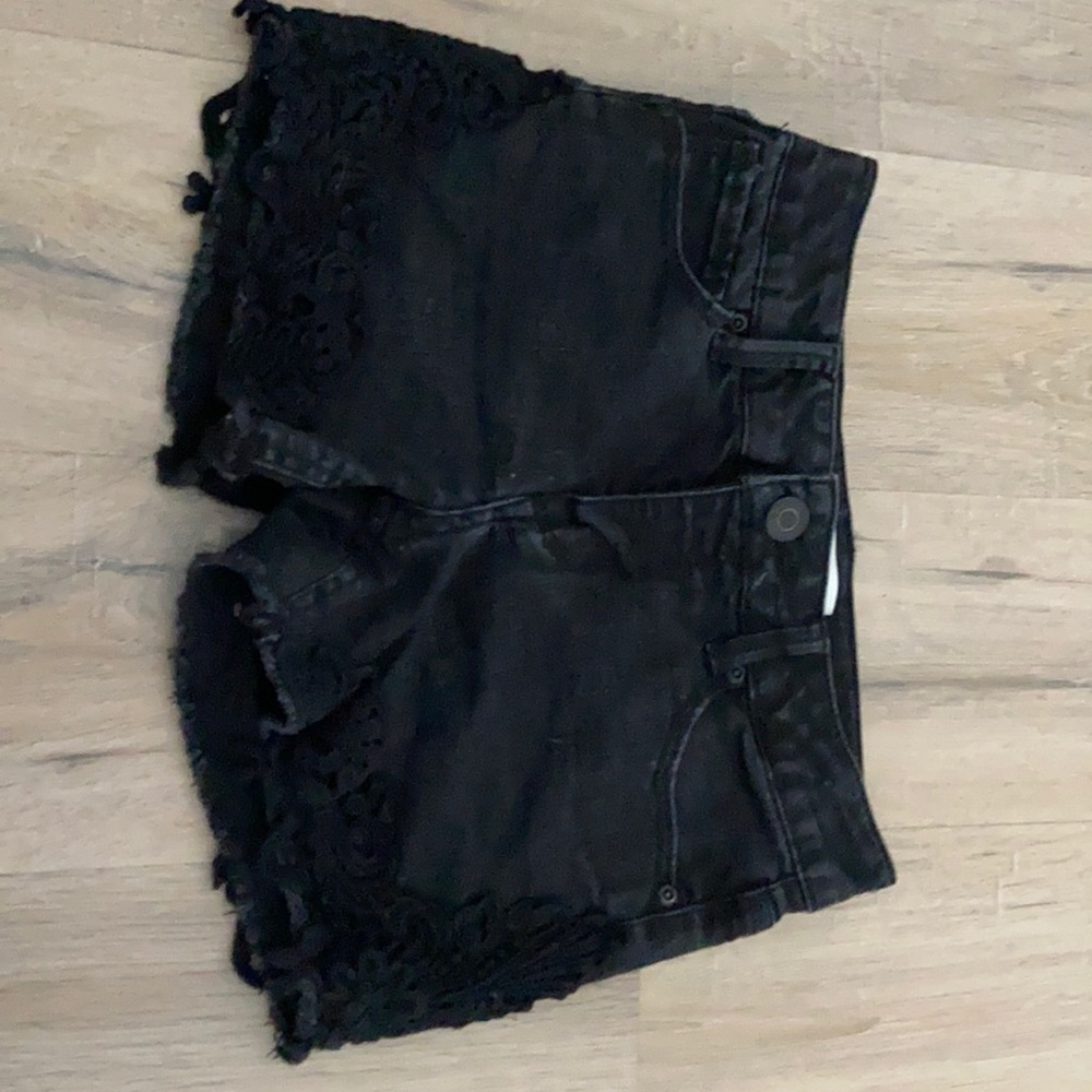 Black crochet side jean shorts